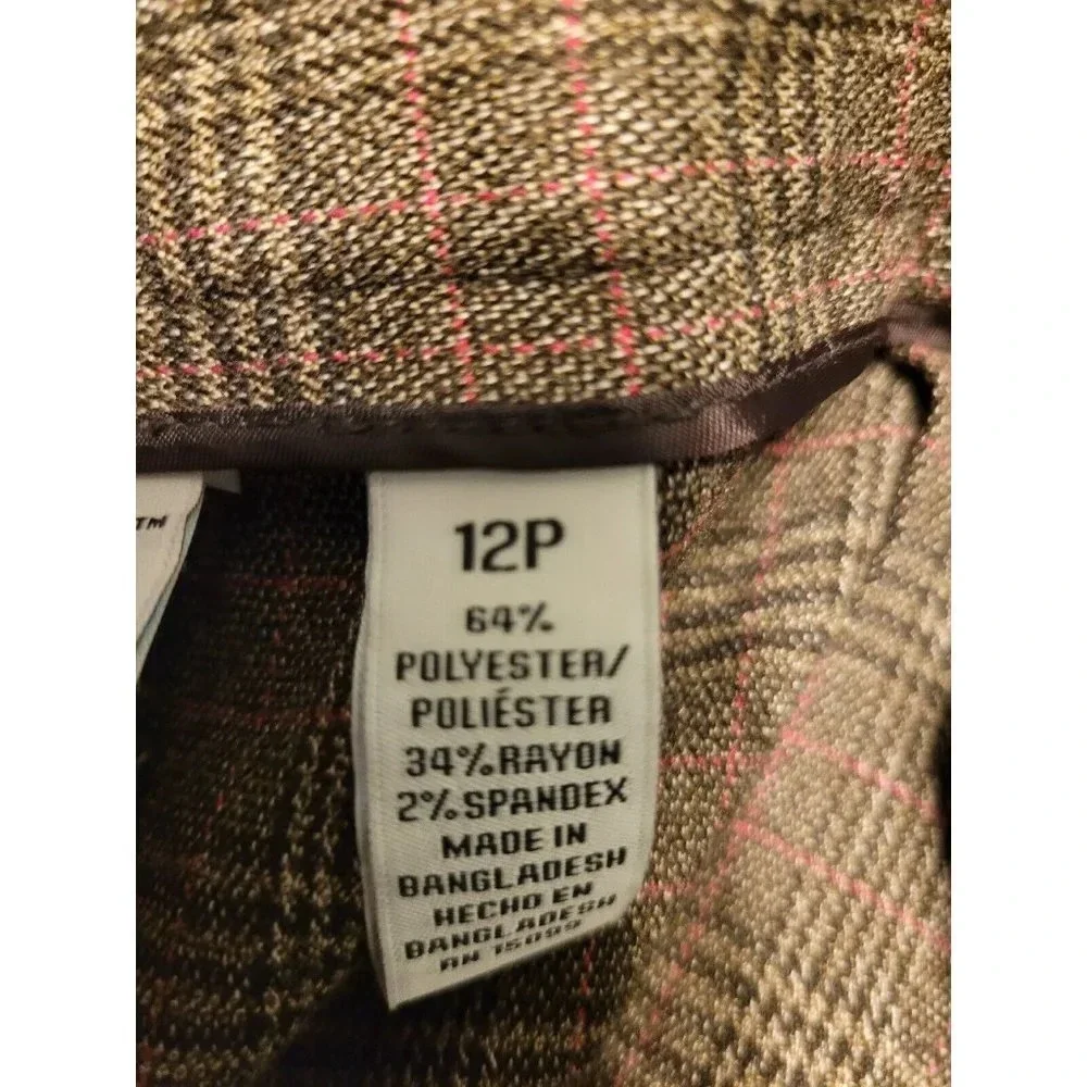 Covington Petite Stretch Womens 12P Trouser Dress Pants Brown & Light Pink